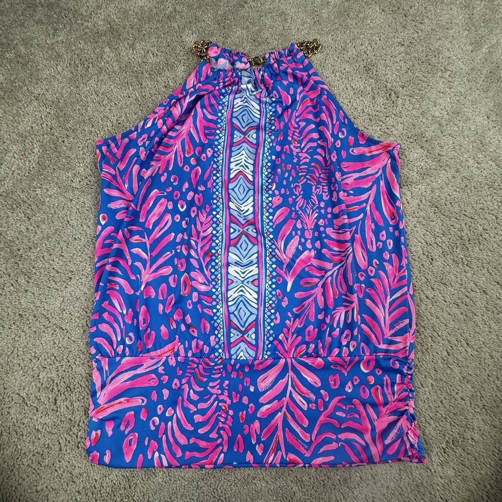 Lilly‎ Pulitzer Bowen Halter Top Pundy Blue La Zebra Engineered Size Medium EUC